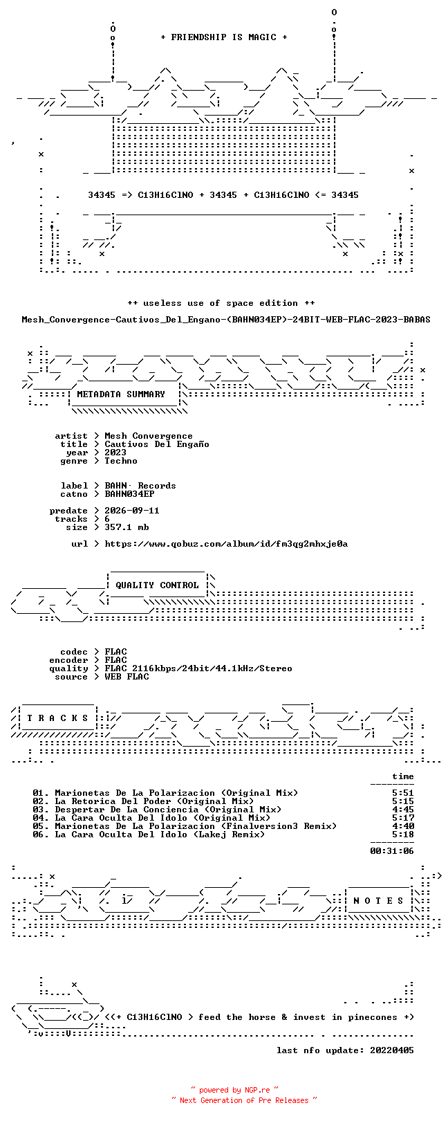 NFO for the release Mesh_Convergence-Cautivos_Del_Engano-(BAHN034EP)-24BIT-WEB-FLAC-2023-BABAS by BABAS
