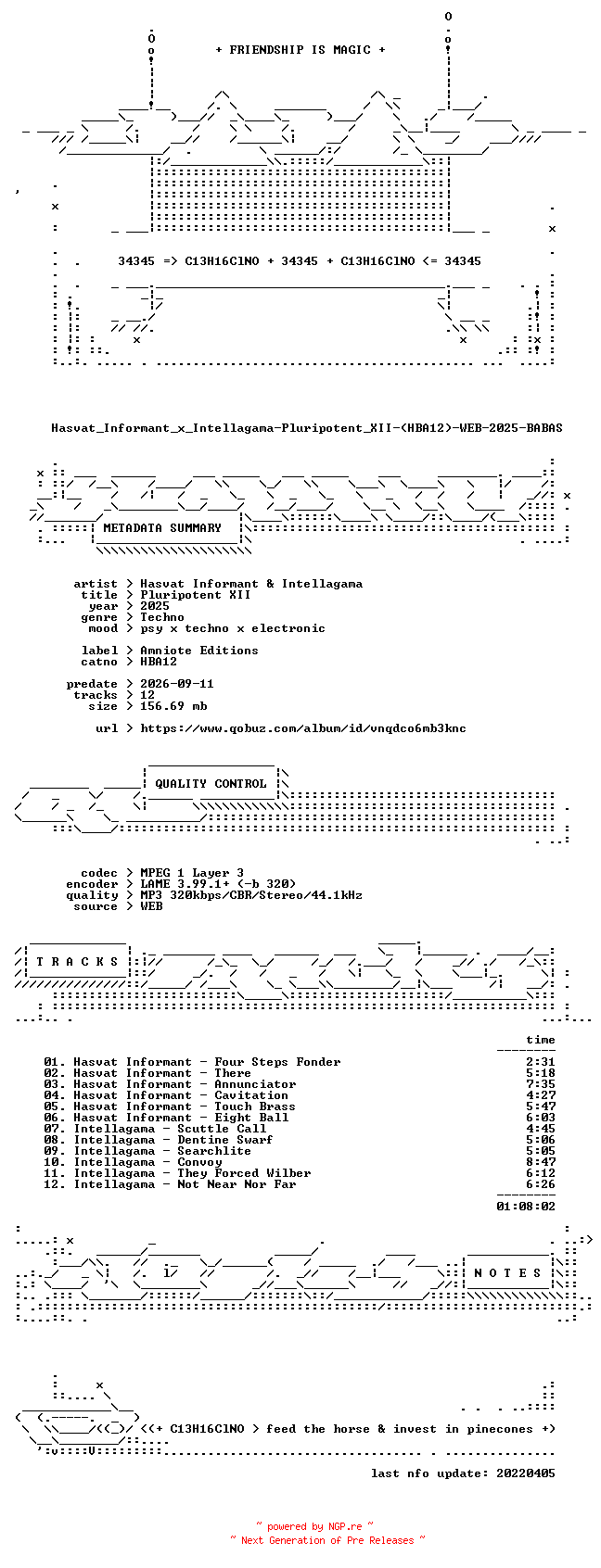 NFO for the release Hasvat_Informant_x_Intellagama-Pluripotent_XII-(HBA12)-WEB-2025-BABAS by BABAS