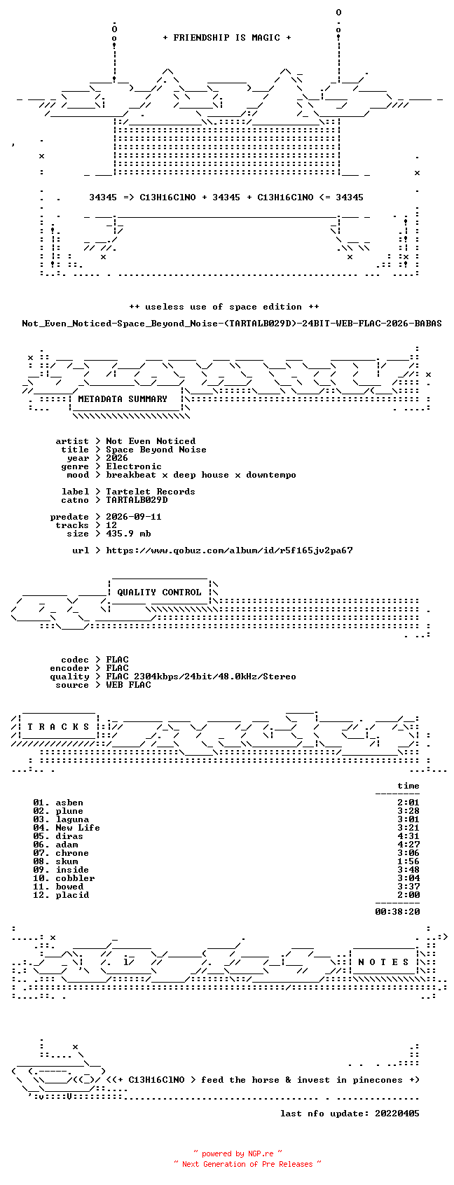 NFO for the release Not_Even_Noticed-Space_Beyond_Noise-(TARTALB029D)-24BIT-WEB-FLAC-2026-BABAS by BABAS