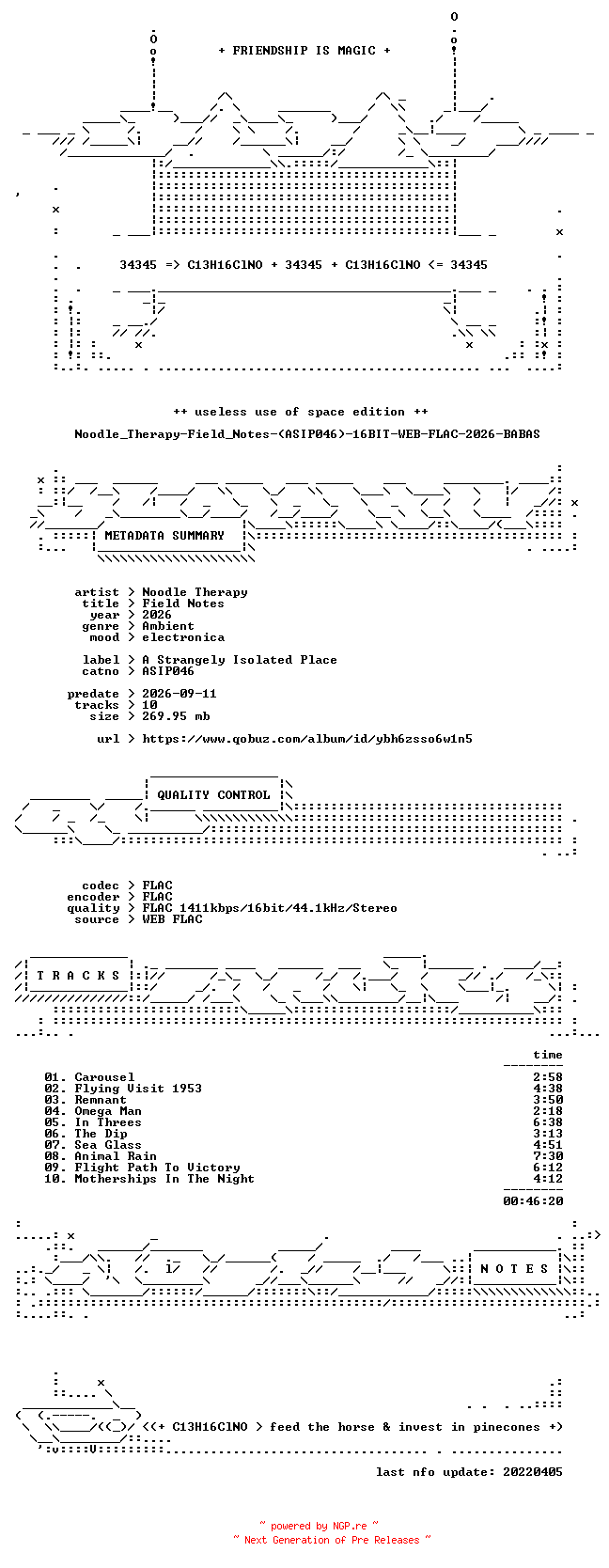 NFO for the release Noodle_Therapy-Field_Notes-(ASIP046)-16BIT-WEB-FLAC-2026-BABAS by BABAS