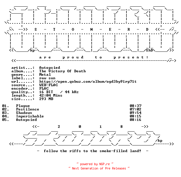 NFO for the release Autopsied-The_Victory_Of_Death-16BIT-WEB-FLAC-2026-STONERD by STONERD