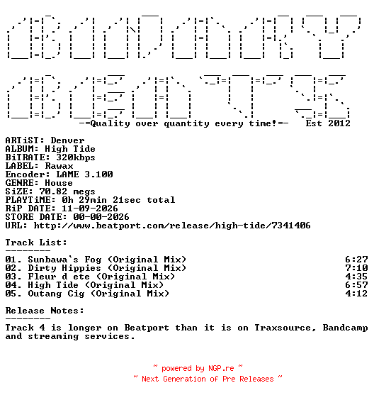 NFO for the release Denver-High_Tide-(RWXD054)-READNFO-WEB-2026-BB by BB