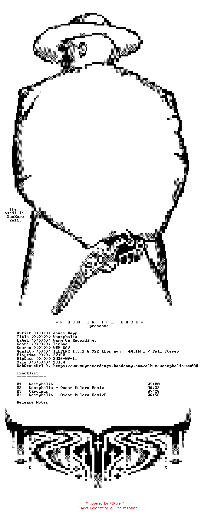 NFO for the release Jonas_Kopp-Westphalia-(WU038)-16BIT-WEB-FLAC-2014-AGITB by AGITB