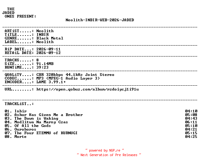 NFO for the release Neolith-INBIR-WEB-2026-JADED by JADED