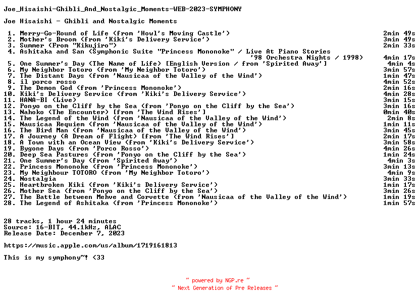NFO for the release Joe_Hisaishi-Ghibli_And_Nostalgic_Moments-WEB-2023-SYMPHONY by SYMPHONY
