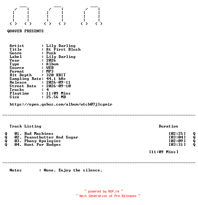 NFO for the release Lily_Darling-At_First_Blush-EP-WEB-2026-QUAVER by QUAVER