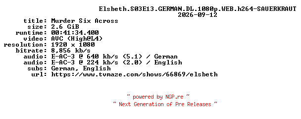 NFO for the release Elsbeth.S03E13.GERMAN.DL.1080p.WEB.h264-SAUERKRAUT by SAUERKRAUT
