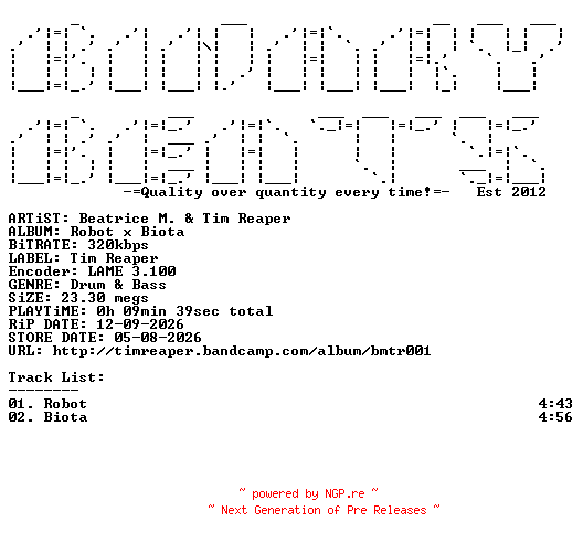 NFO for the release Beatrice_M._And_Tim_Reaper-Robot_x_Biota-(BMTR001)-WEB-2026-BB by BB