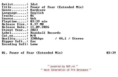 NFO for the release 3DST-Power_of_Fear_(Extended_Mix)-SINGLE-WEB-2023-XTC_iNT by XTC_iNT