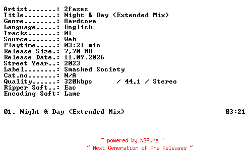 NFO for the release 2fazes-Night_and_Day_(Extended_Mix)-SINGLE-WEB-2023-XTC_iNT by XTC_iNT