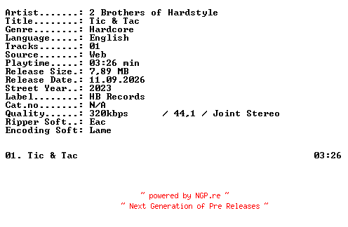 NFO for the release 2_Brothers_of_Hardstyle-Tic_and_Tac-SINGLE-WEB-2023-XTC_iNT by XTC_iNT