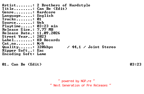 NFO for the release 2_Brothers_of_Hardstyle-Can_Be_(Edit)-SINGLE-WEB-2023-XTC_iNT by XTC_iNT