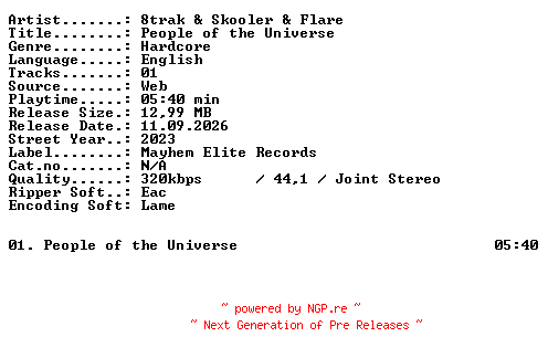 NFO for the release 8trak_and_Skooler_and_Flare-People_of_the_Universe-SINGLE-WEB-2023-XTC_iNT by XTC_iNT