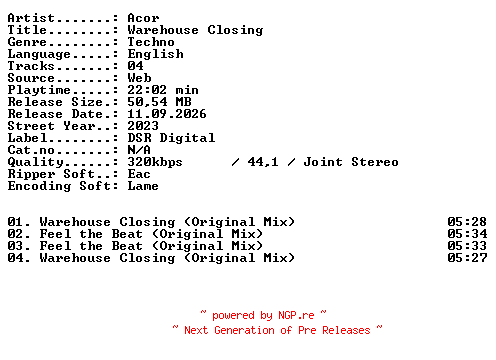 NFO for the release Acor-Warehouse_Closing-WEB-2023-XTC_iNT by XTC_iNT