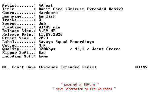 NFO for the release Adjuzt-Dont_Care_(Griever_Extended_Remix)-SINGLE-WEB-2023-XTC_iNT by XTC_iNT