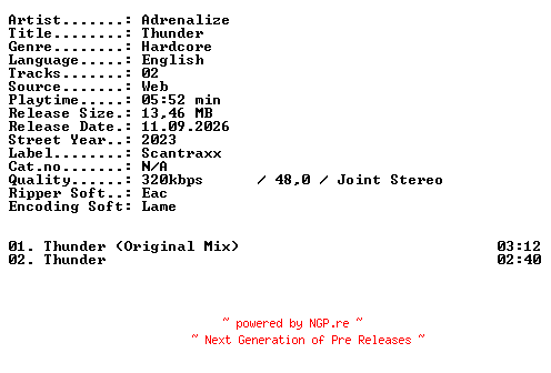 NFO for the release Adrenalize-Thunder-WEB-2023-XTC_iNT by XTC_iNT