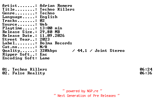 NFO for the release Adrian_Romero-Techno_Killers-WEB-2023-XTC_iNT by XTC_iNT