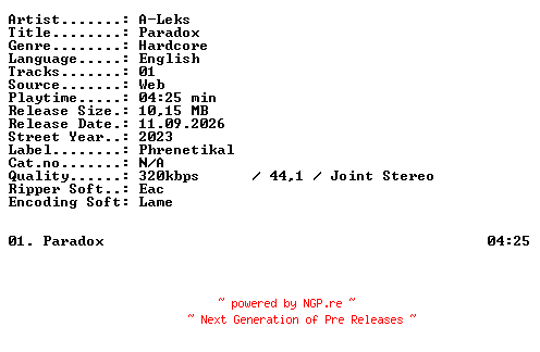 NFO for the release A-Leks-Paradox-SINGLE-WEB-2023-XTC_iNT by XTC_iNT