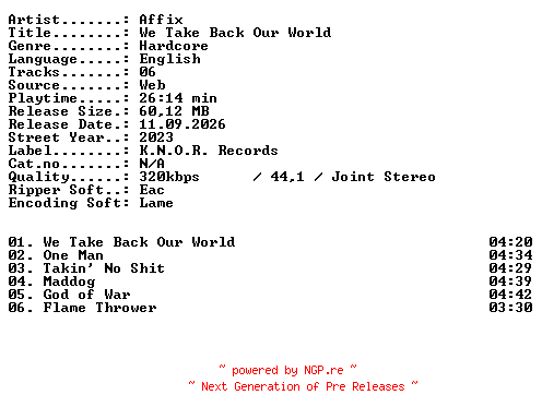 NFO for the release Affix-We_Take_Back_Our_World-WEB-2023-XTC_iNT by XTC_iNT