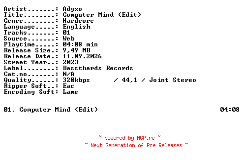 NFO for the release Adyxo-Computer_Mind_(Edit)-SINGLE-WEB-2023-XTC_iNT by XTC_iNT