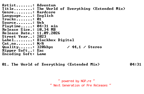 NFO for the release Adventum-The_World_of_Everything_(Extended_Mix)-SINGLE-WEB-2023-XTC_iNT by XTC_iNT