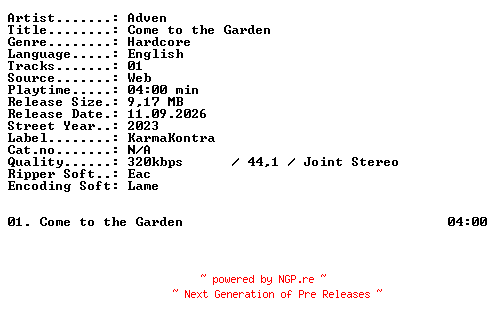 NFO for the release Adven-Come_to_the_Garden-SINGLE-WEB-2023-XTC_iNT by XTC_iNT