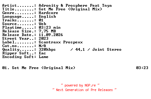 NFO for the release Adronity_and_Prosphere_Feat_Tnya-Set_Me_Free_(Original_Mix)-SINGLE-WEB-2023-XTC_iNT by XTC_iNT