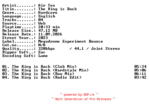 NFO for the release Air_Teo-The_King_is_Back-WEB-2023-XTC_iNT by XTC_iNT