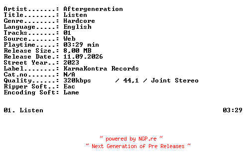 NFO for the release Aftergeneration-Listen-SINGLE-WEB-2023-XTC_iNT by XTC_iNT
