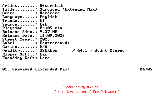 NFO for the release Afterchain-Survived_(Extended_Mix)-SINGLE-WEB-2023-XTC_iNT by XTC_iNT
