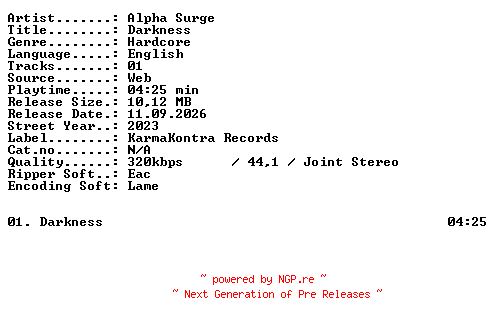 NFO for the release Alpha_Surge-Darkness-SINGLE-WEB-2023-XTC_iNT by XTC_iNT