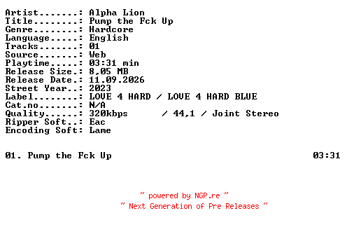 NFO for the release Alpha_Lion-Pump_the_Fck_Up-SINGLE-WEB-2023-XTC_iNT by XTC_iNT