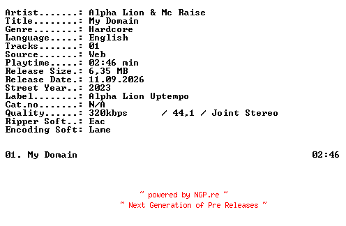 NFO for the release Alpha_Lion_and_Mc_Raise-My_Domain-SINGLE-WEB-2023-XTC_iNT by XTC_iNT