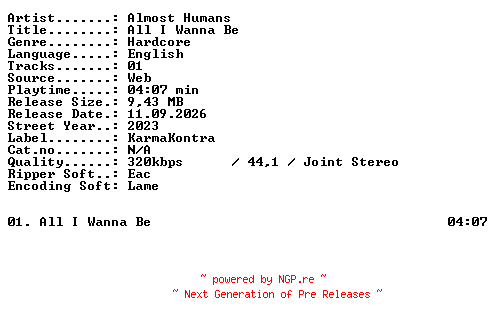 NFO for the release Almost_Humans-All_I_Wanna_Be-SINGLE-WEB-2023-XTC_iNT by XTC_iNT
