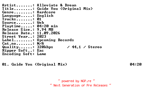 NFO for the release Alleviate_and_Drean-Guide_You_(Original_Mix)-SINGLE-WEB-2023-XTC_iNT by XTC_iNT