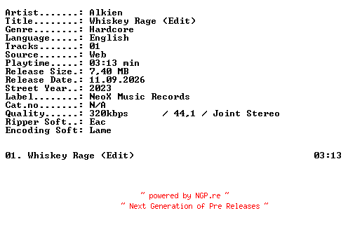 NFO for the release Alkien-Whiskey_Rage_(Edit)-SINGLE-WEB-2023-XTC_iNT by XTC_iNT