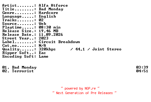 NFO for the release Alfa_Htforce-Bad_Monday-WEB-2023-XTC_iNT by XTC_iNT