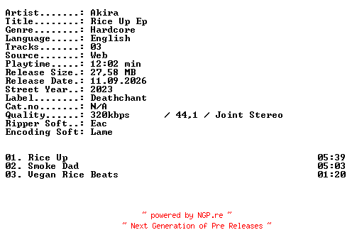 NFO for the release Akira-Rice_Up_EP-WEB-2023-XTC_iNT by XTC_iNT