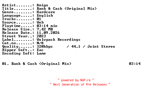 NFO for the release Amigo-Bank_and_Cash_(Original_Mix)-SINGLE-WEB-2023-XTC_iNT by XTC_iNT
