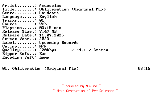 NFO for the release Amduscias-Obliteration_(Original_Mix)-SINGLE-WEB-2023-XTC_iNT by XTC_iNT
