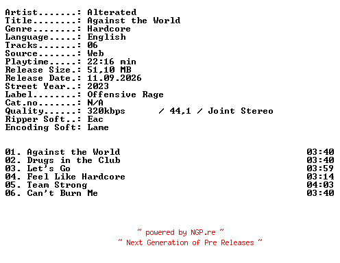 NFO for the release Alterated-Against_the_World-WEB-2023-XTC_iNT by XTC_iNT