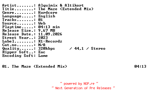 NFO for the release Alquimix_and_Altikort-The_Maze_(Extended_Mix)-SINGLE-WEB-2023-XTC_iNT by XTC_iNT