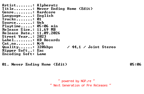NFO for the release Alpheratz-Never_Ending_Home_(Edit)-SINGLE-WEB-2023-XTC_iNT by XTC_iNT