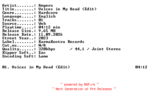 NFO for the release Amperz-Voices_in_My_Head_(Edit)-SINGLE-WEB-2023-XTC_iNT by XTC_iNT