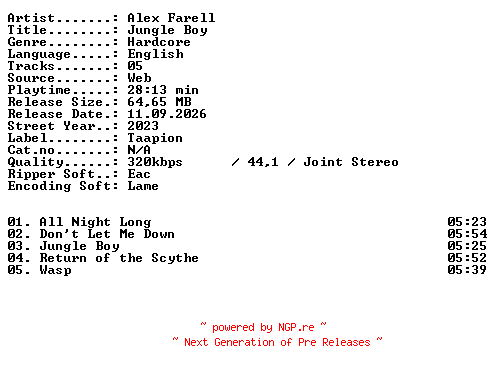 NFO for the release Alex_Farell-Jungle_Boy-WEB-2023-XTC_iNT by XTC_iNT