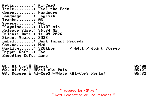 NFO for the release Al-Cor3-Feel_the_Pain-WEB-2023-XTC_iNT by XTC_iNT