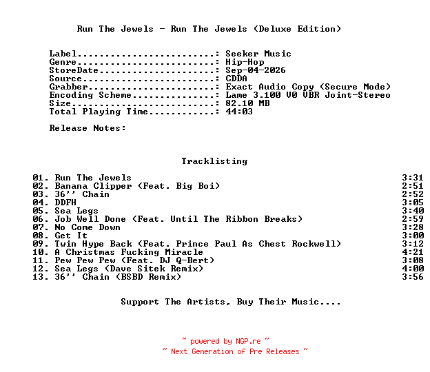 NFO for the release Run_The_Jewels-Run_The_Jewels-(Deluxe_Edition)-2026-C4 by C4