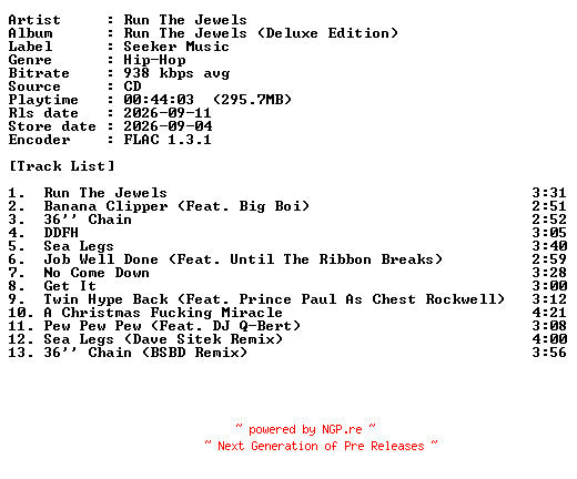 NFO for the release Run_The_Jewels-Run_The_Jewels-Deluxe_Edition-CD-FLAC-2026-PERFECT by PERFECT