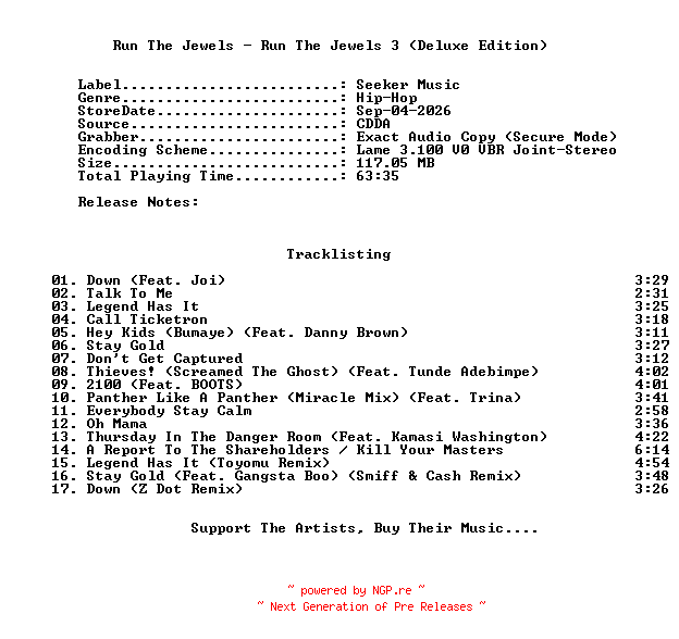 NFO for the release Run_The_Jewels-Run_The_Jewels_3-(Deluxe_Edition)-2026-C4 by C4