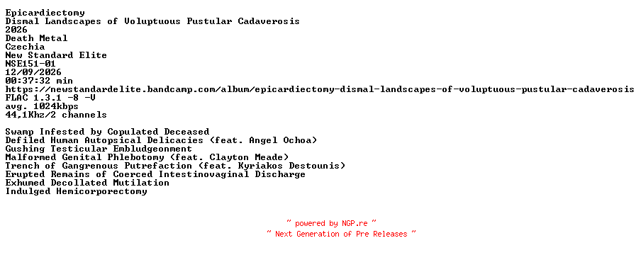 NFO for the release Epicardiectomy-Dismal_Landscapes_of_Voluptuous_Pustular_Cadaverosis-(NSE151-01)-CD-FLAC-2026-86D by 86D